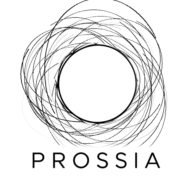 Prossia logo: sketch lines appear and fade around a still circle above the PROSSIA wordmark